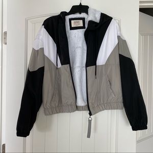 NWT faux fur lined zip-up hooded windbreaker